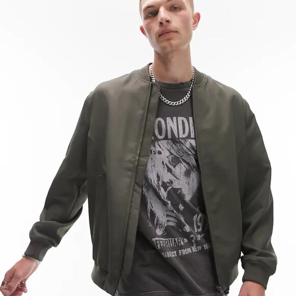 Vintage Y2K Old Navy Army Green Wool Bomber Varsity Jacket Windbreaker XXL Tall - Picture 16 of 16